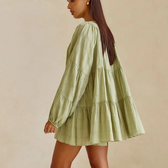 SABO SKIRT | “East Dress” Green Button-Up Tiered Dress SIZE XXS | NWT - Picture 4 of 11